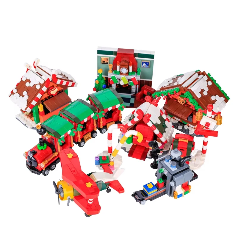 MOC город Рождественская сцена печатные строительные блоки Снежный дом церковный