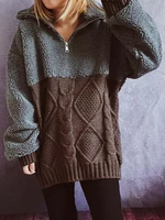 2022 new winter thickening warm stand collar cashmere women knitwear patchwork twist plaid women velvet pullover sweaters
