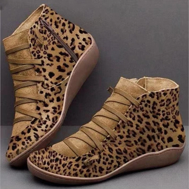 

New Brand Women's Ankle Boots 2022 Casual Women Winter Boots Leopard Print Wedges Flat Booties Warm Women's Shoes Botas De Mujer