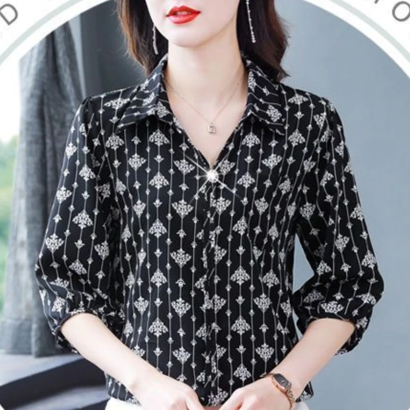 Женская универсальная рубашка с принтом приталенная в западном стиле рукавом 2024