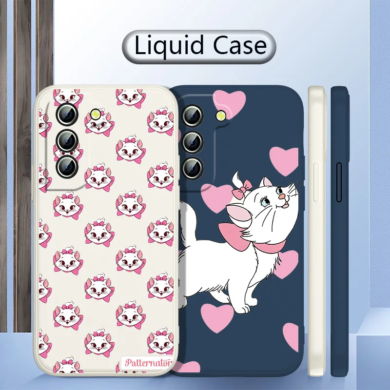

Cartoon Marie Cat cute For Samsung 22 21 20 10 Ultra Plus Fe Note Lite 5G Liquid Rope Anti-drop Phone Case