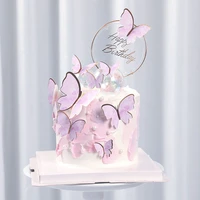 1set with pink butterfly cake topper decoration happy birthday girl wedding bride dessert cake decor baby shower supplies gifts