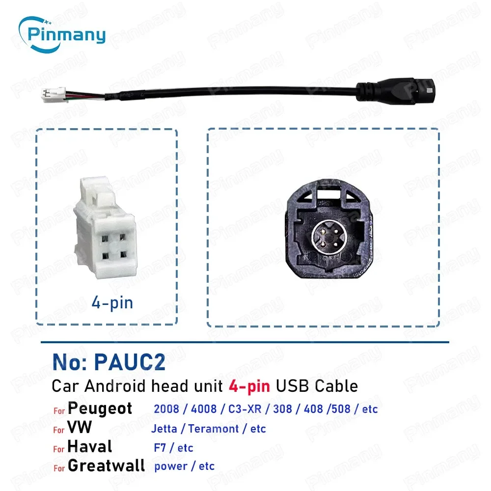 Фото Для Peugeot 308 408 508 VW Jetta Greatwall Power Haval F7 H7 автомобильный радиоразъем PAUC2 4-контактный USB-адаптер жгута проводов №2