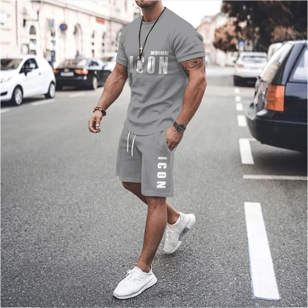 100%Cotton Letter Printing Men T-Shirts Set Brand Quality Shorts Tracksuit 2 Piece Outfit Fashion Summer Man Clothing Streetwear
