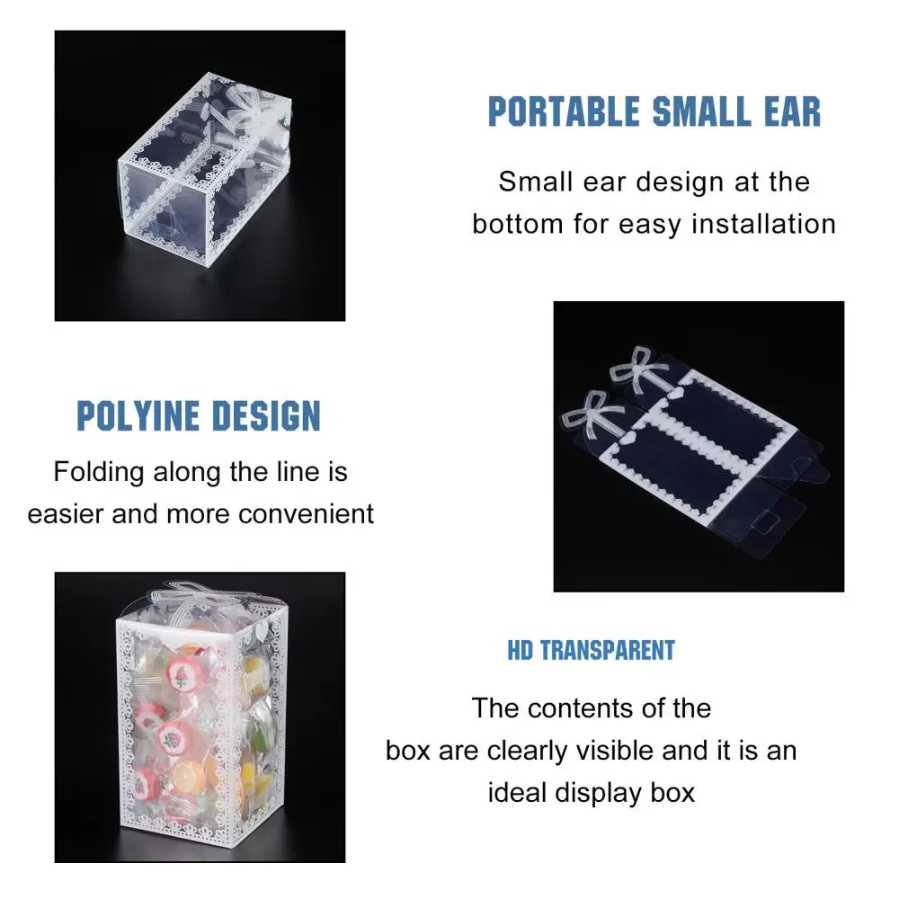 24Pcs Clear Plastic Boxes Bowknot Pattern Foldable Gift Display Box for Wedding Party Candy Jewelry Crafts Display Storage