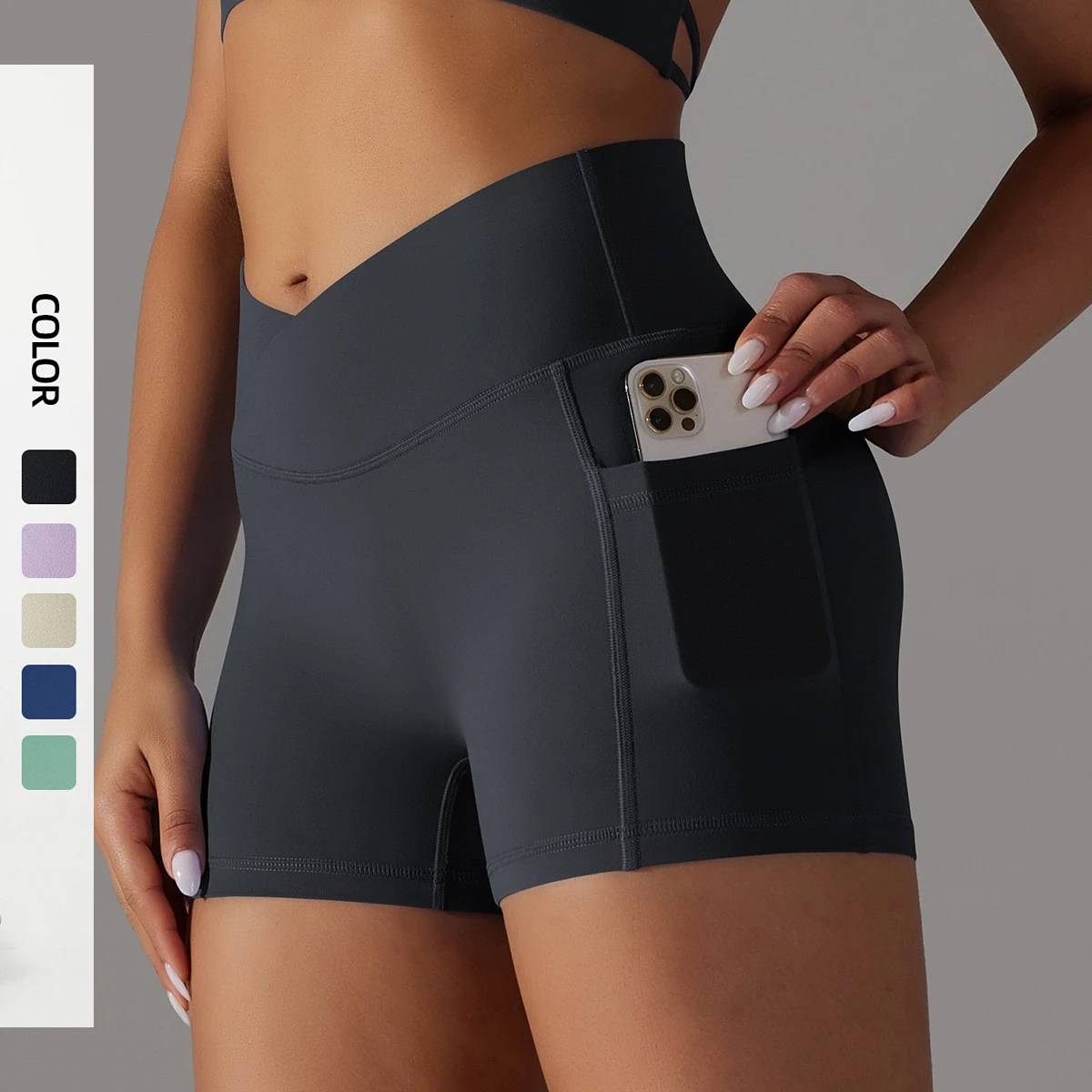 

Women Cross Waist Workout Shorts With Pockets High Waisted Booty Lifting Gym Shorts Scrunch Fitness Athletic Yoga Biker Shorts