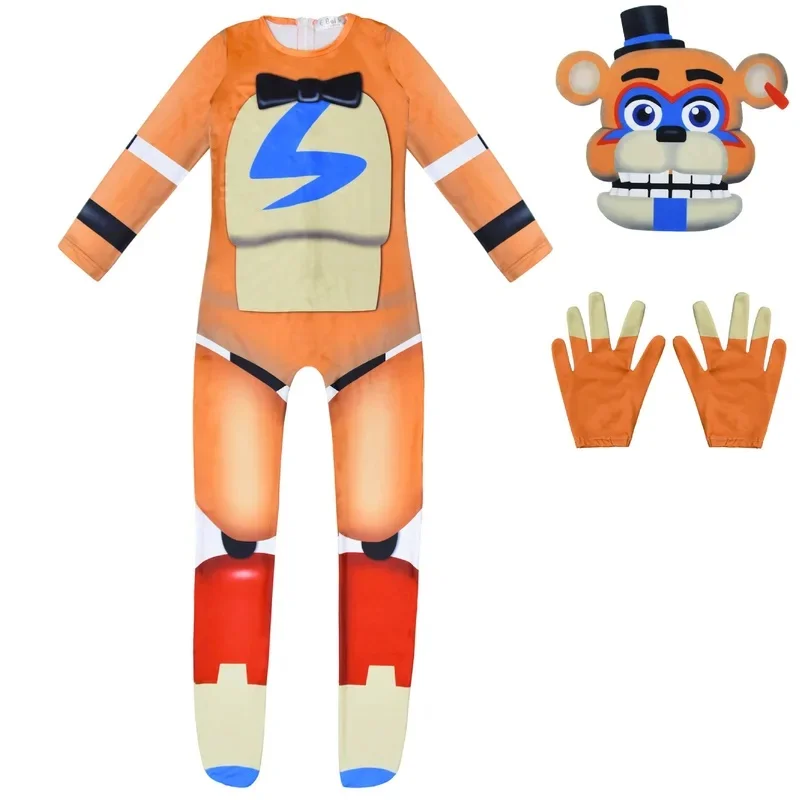 Фото 2026 New Halloween Cosplay Costume Fnaf Horriable for Five Night F-Freddyyed Jumpsuit+mask+gloves Nightmare bear Bonnied A AABA №5