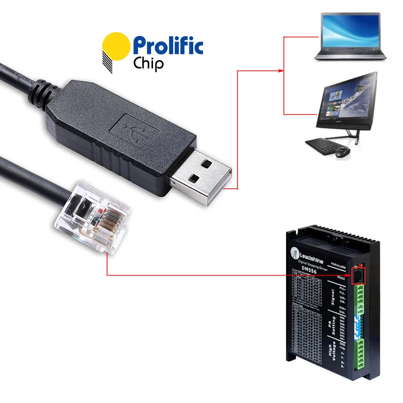 Prolific USB RS232 последовательный к RJ12 6P6C конвертер Адаптерный кабель для Leadshine шаговый