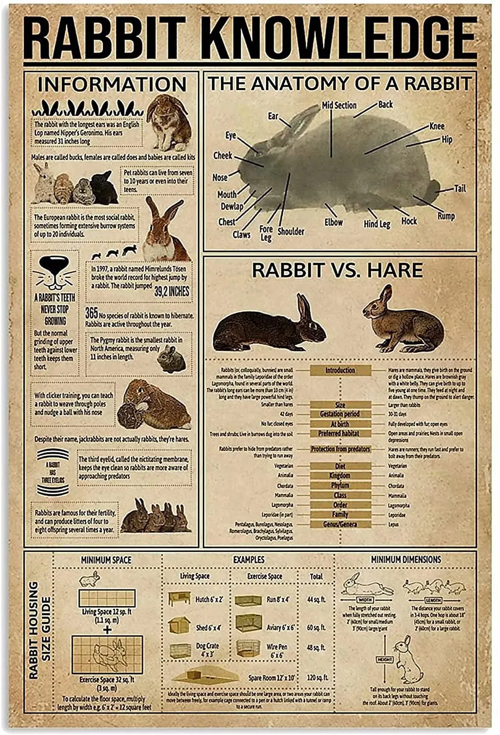

Rabbit Knowledge Art Wall Decor Retro Metal Tin Signs The Anatomy Of A Rabbit Printed Poster Pet Shop Bar School Cafe Living Roo