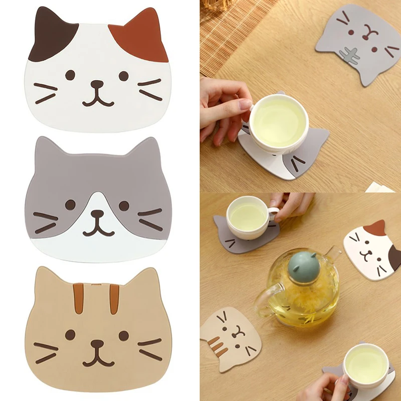 

Cartoon Cat Shaped Tea Mat Cup Holder Mat Coffee Drinks Drink Coaster Hot Drink Stand Insulated Pad Kitchen Accessories