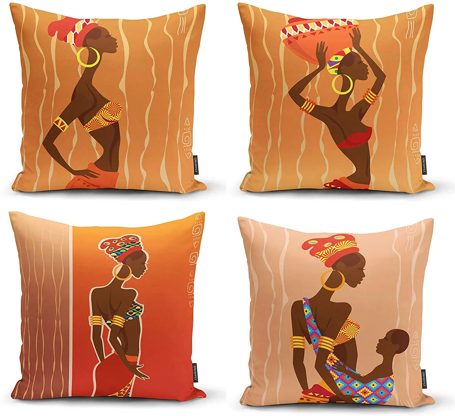 Tribal Decor Pillow Cover Woman Silhouette Cushion Cover Ethnic Ancient Theme Decorative Accent Pillow 18x18in  Orange Brown