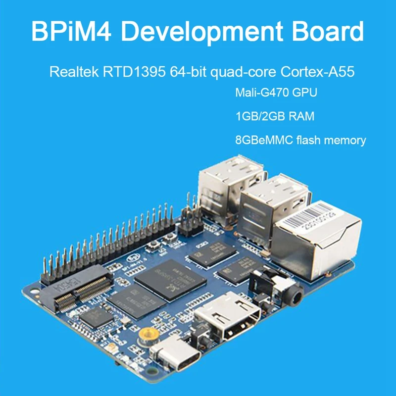NEW-For Banana Pi BPI-M4 1GB/2GB DDR4 RAM Realtek RTD1395 A53 Quad Core 64Bit Development Board Support 8G EMMC Flash