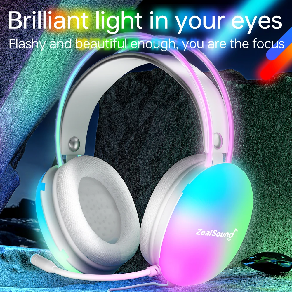 

Zealsound S600 RGB Gaming Headset For PC Laptop PS4 PS5 Wired Headphones With Mic Bass Surround Over Ear USB Full Light Earphone