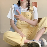 yellow overalls womens jeans 2022 new summer loose cute japanese style denim pants slim thin jumpsuits strap female trousers