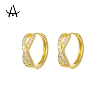 agsnilove stylish simplicity hoop earrings 24k gold plated inlaid zircon fashion jewelry for women lady party daily earrings