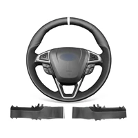 diy custom black genuine leather steering wheel cover for ford fusion 2013 2020 edge 2015 2020