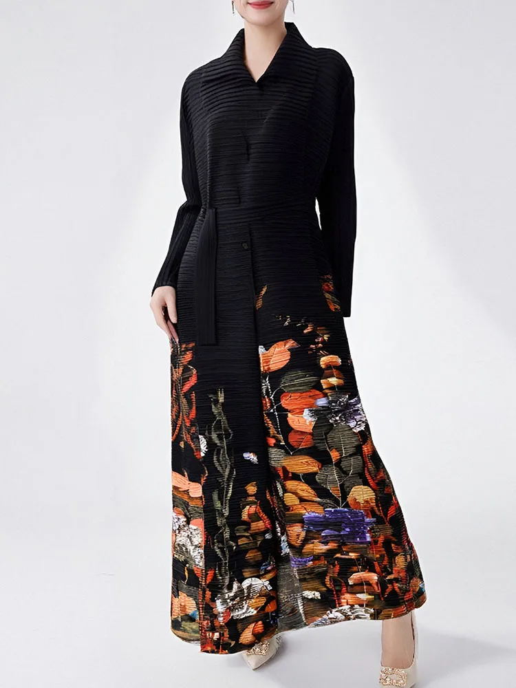 Женский плиссированный тренчкот LANMREM Длинный свободный контрастных цветов с