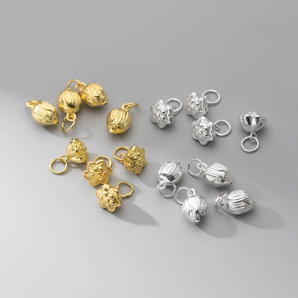 

1pc/lot 925 Sterling Silver Lotus/Lotus Seed Ringing Bell Charms Plated 18K Gold Jewelry Pendants Zen DIY Silver Accessories
