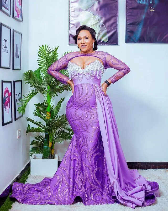 2024 Aso Ebi Фиолетовые вечерние платья русалки Африканское вечернее платье со
