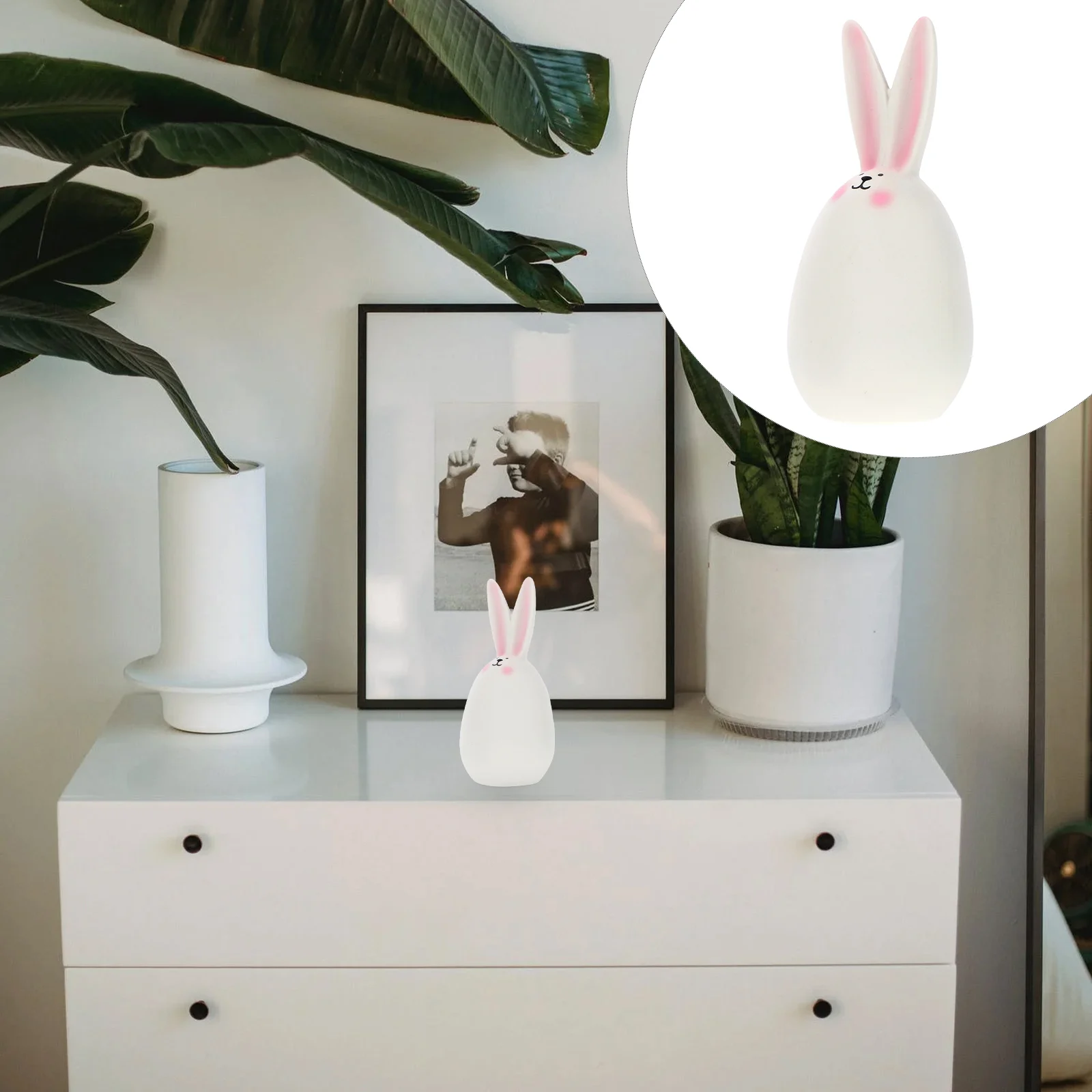 

Ceramics Bunny Rabbit Figurine White Bunny Statue Garden Sculpture Cake Cupcake Toppers Toys for Home Garden Landscape Decor