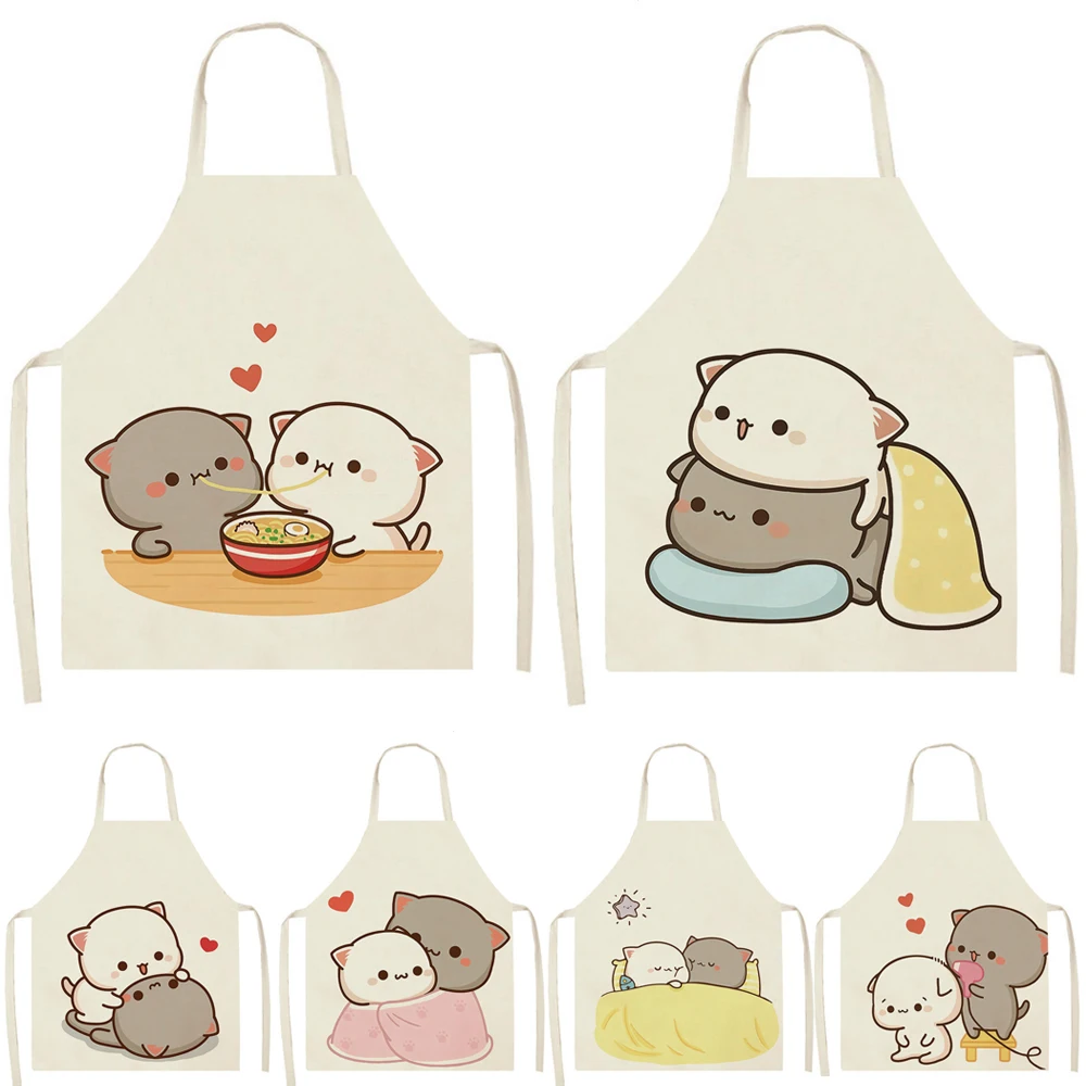 

Cute Cartoon Cat Print Kitchen Apron 68x55cm Sleeveless Antifouling Women Men Apron Restaurant Chef Cooking Waist Bibs Delantal