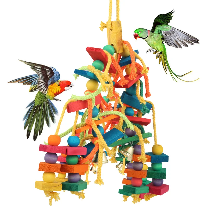 

Colorful Parrot Chew Toys Natural Wooden Birds Perch Hanging Chewing Swings Cage Toy Pet Items Bird Climbing Ladder Accessories