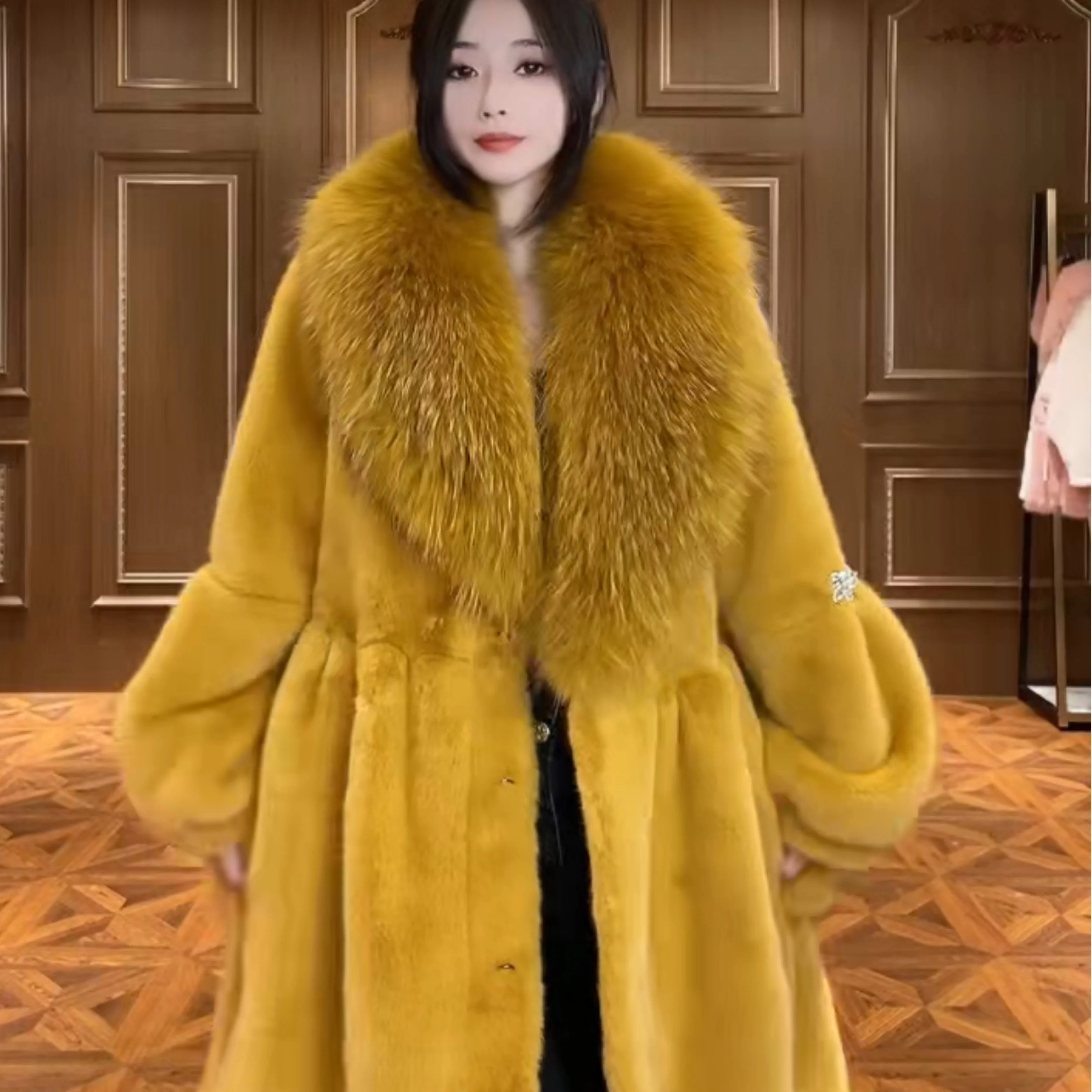 2022 Winter New Female Fashion Streetwear Fox Fur Mink Jacket Women's Elegant Trendy Long-Sleeved Patchwork Mid-Length Warm Coat