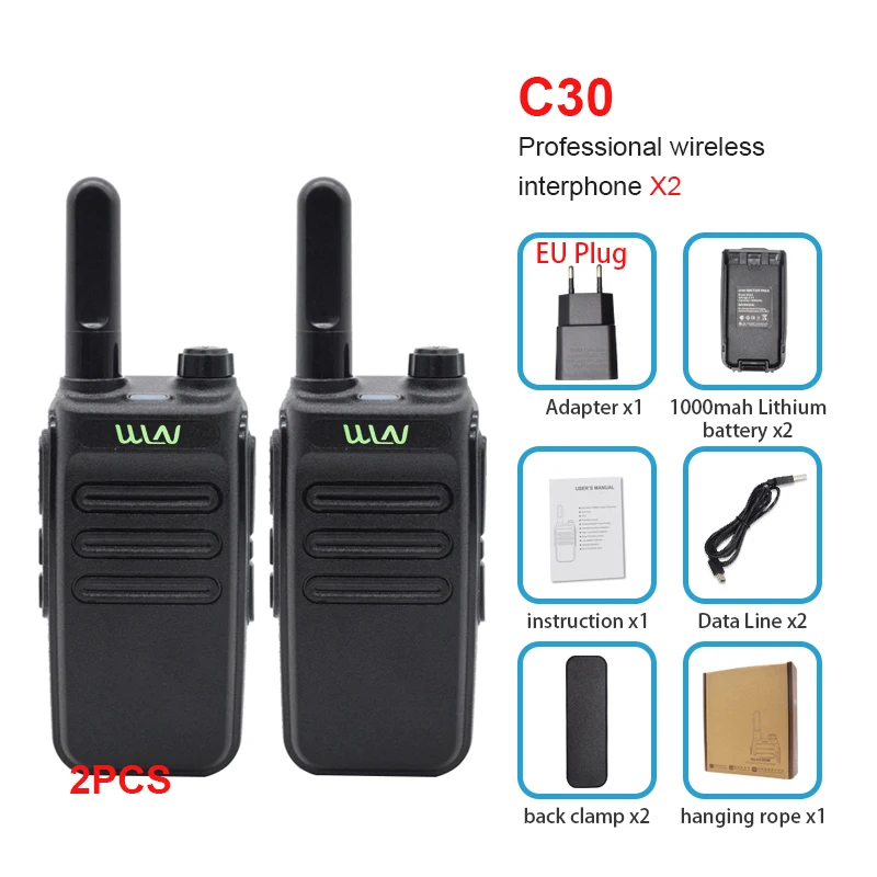 2 pcs Walkie Talkie Mini WLN KD-C30 USB Type C Phone Radio Walkie-Talkies Two-way Radio Portable radio PTT Hotel Uhf 400-470 MHZ