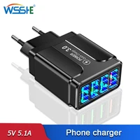 5v 5 1a fast charge charger 4 port phone charging led lighting usb adapter for iphone 12 mini samsung s21 ultra oneplus 9 pro