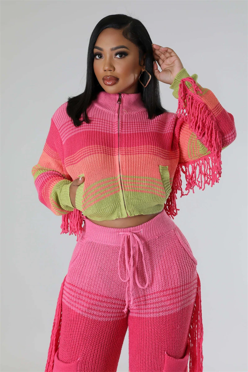 Вязаные комплекты из 2 предметов с цветными блоками. Женский наряд. Осенняя
