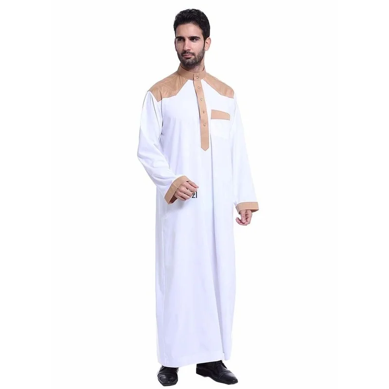Men's Robe Ramadan Muslim Arabian Middle East Contrast Color Long Sleeve Spring Summer 2022 Kaftan Moroccan Saudi Vestidos