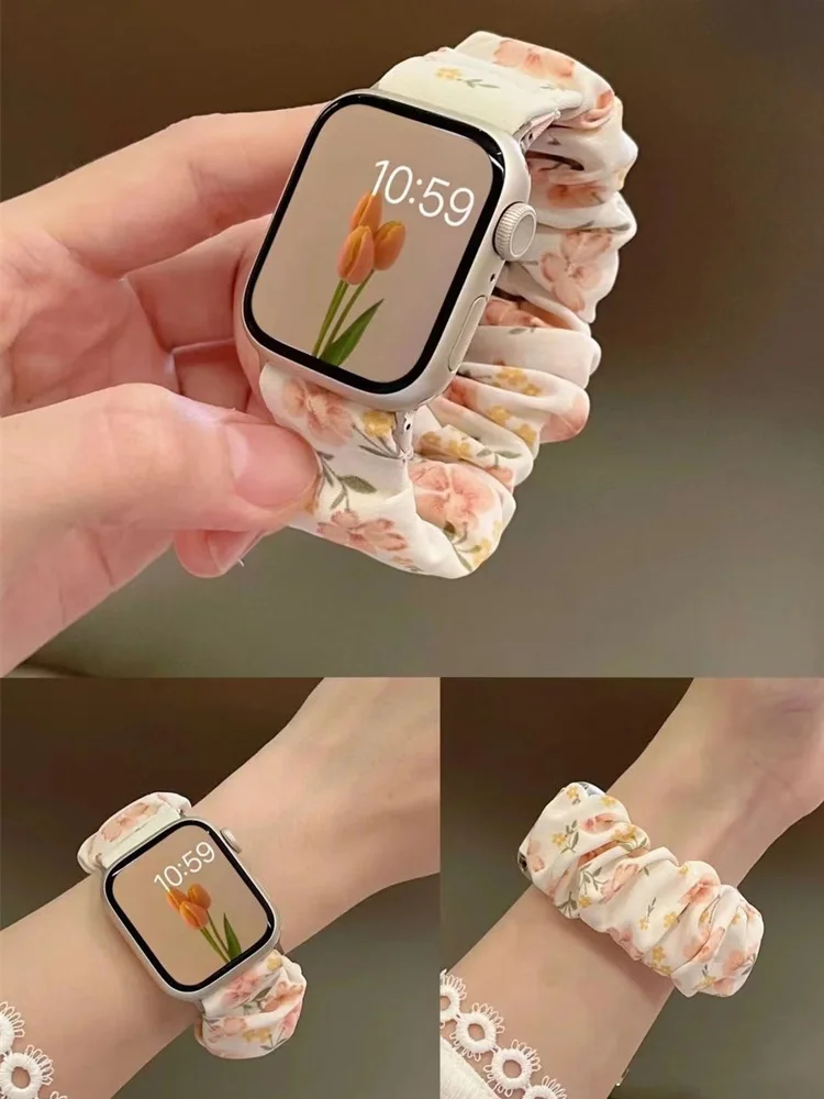 

Scrunchie Strap for Apple watch band 44mm 40mm 41mm 45mm 42mm 38mm 49mm Elastic Nylon bracelet iWatch series 3 5 6 se 7 8 ultra