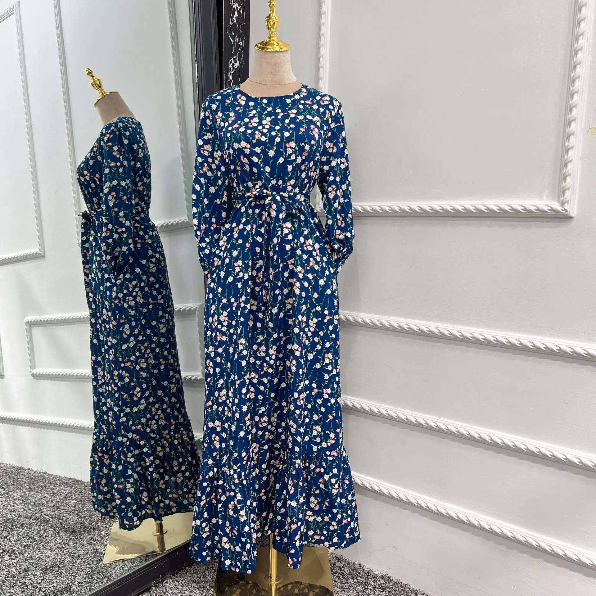 Muslim Dress Middle East Printed Ankle-length Long Dresses Abayas for Women Dubai Vistido Largo De Mujer Musulmana Turkey