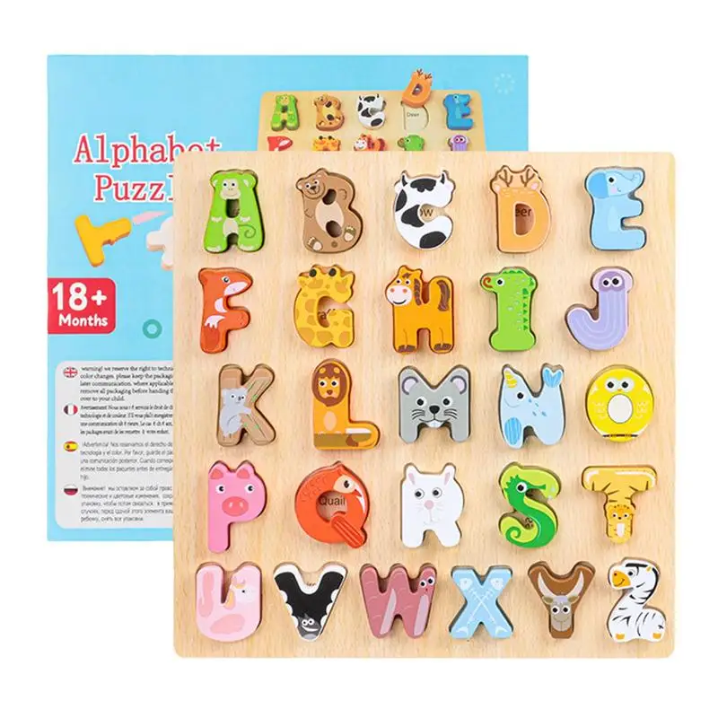 

Toddlers Wooden ABC Letter Puzzles Early Educational Learning Toys 3D Puzzle Board Game Alphabet Blocks For Kids Birthday Gifts