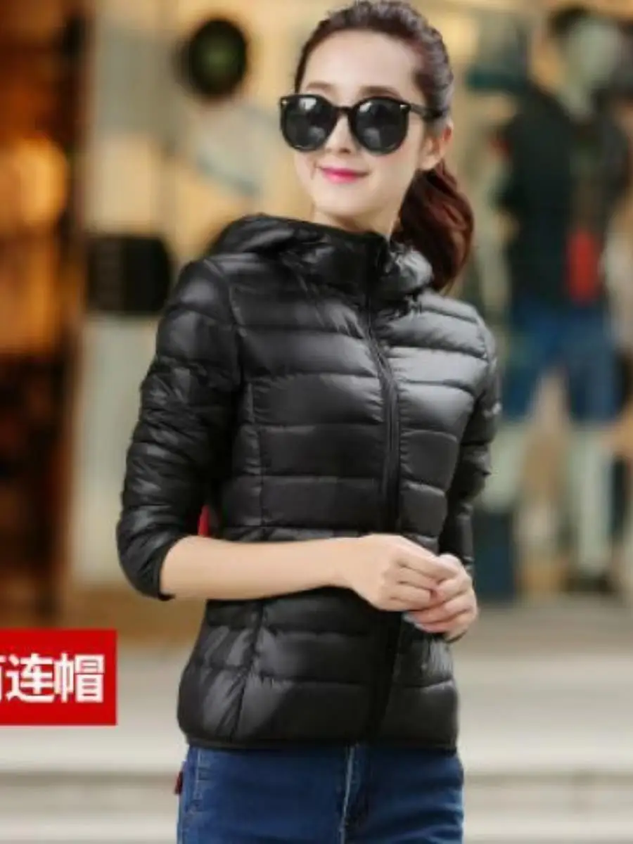 Double-Sided Wear Lightweight down Jacket Cotton-padded Clothes Women Short White Duck Down Outerwear Plus size Fashion Hood ...