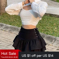 summer new size women black ruffles mini a line skirts low corset style preppy skirts sexy pleated gothic skirt