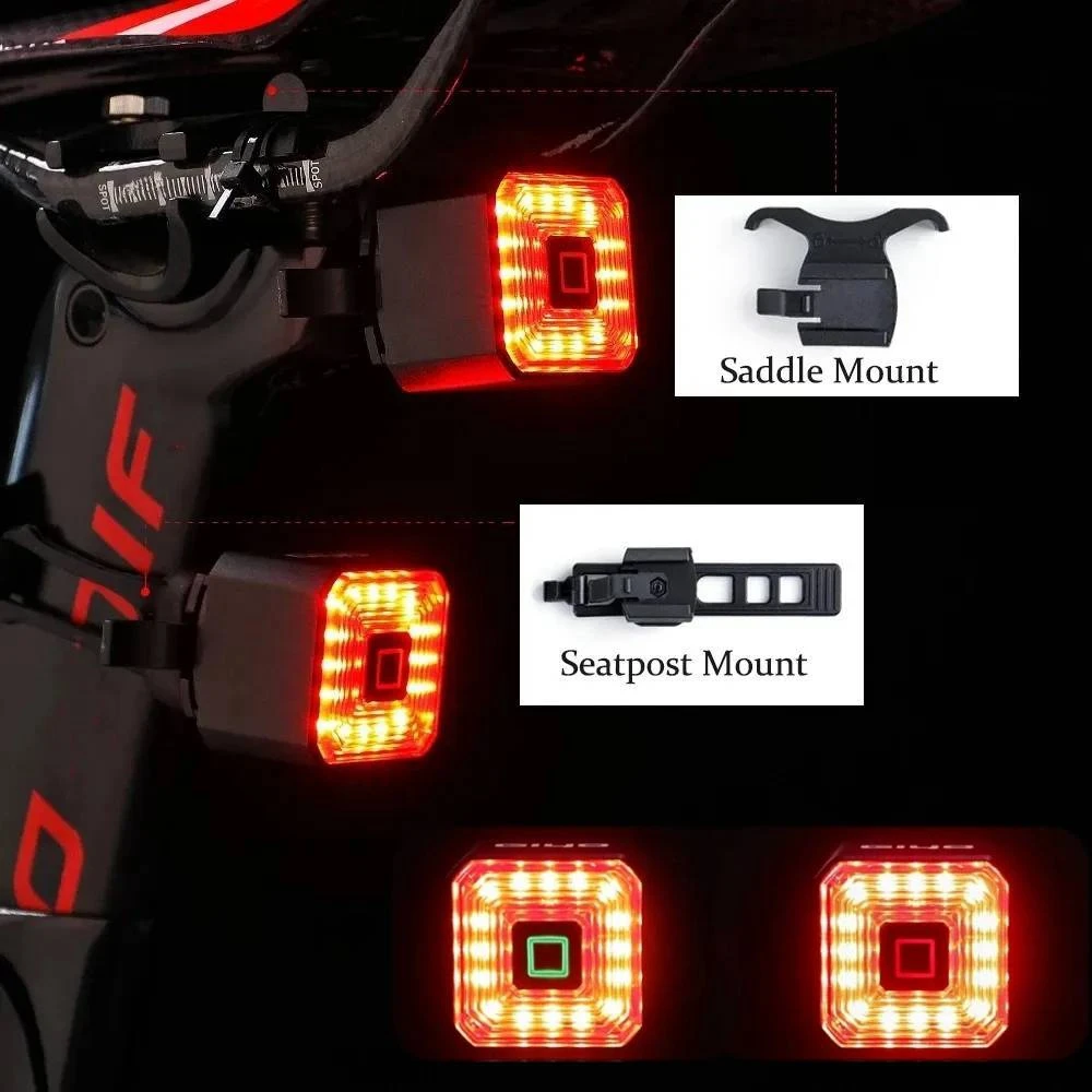 

Smart Bicycle Brake Light Tail Rear USB Cycling Light Bike Lamp Auto Stop LED Night Riding Safety Warning Light IPX6-Waterproof