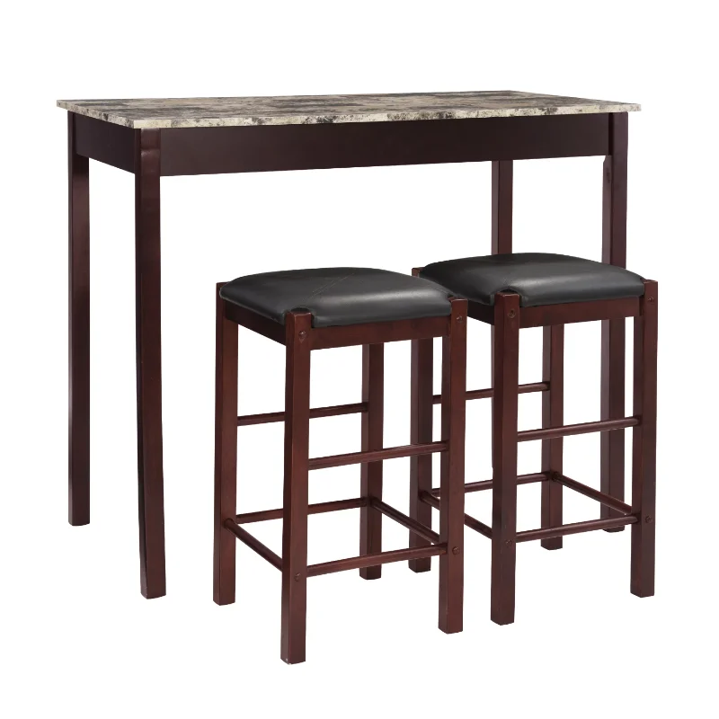 

Linon Lancer 3 - Piece Casual Dining Tavern Set, 25" Seat Height, Espresso Finish with Black Fabric dining table set