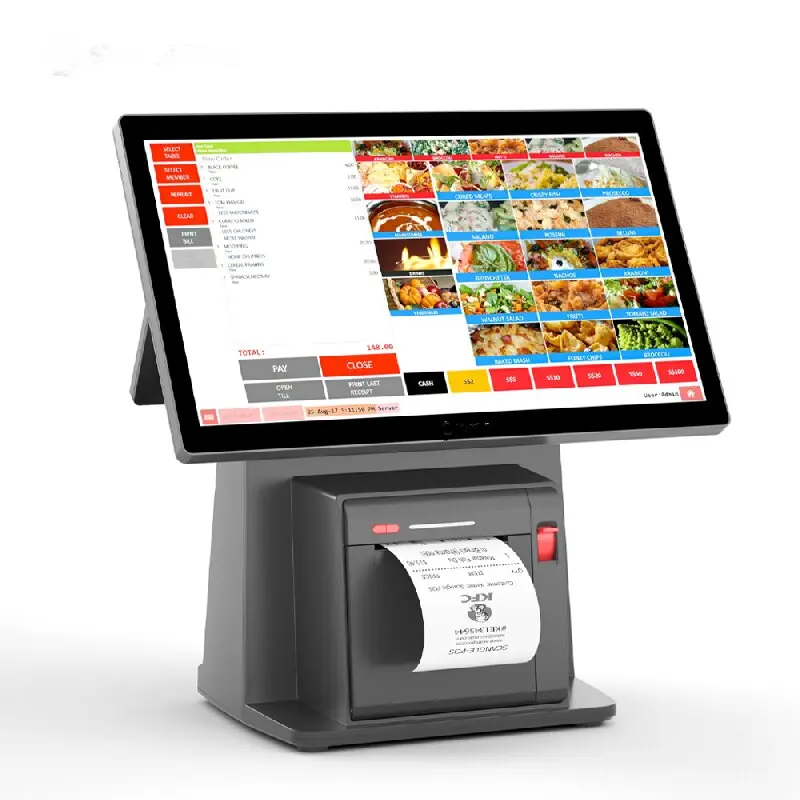 

Android 11New 14.1 inch windows touch POS machine internal 80mm printer All In One Pc scan function with 7'' customer display