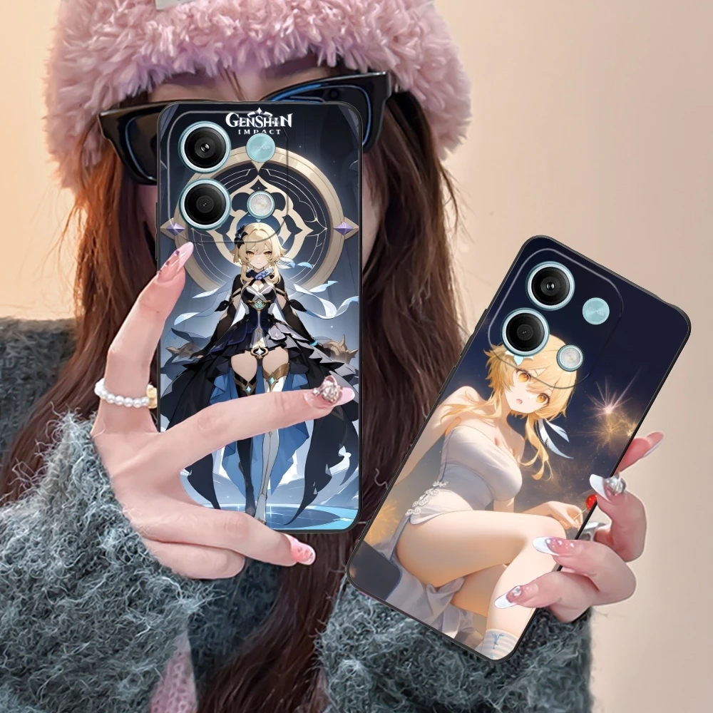Genshin Impact Lumine Mobile Phone Case for Xiaomi Redmi Note 13 12 11 10 9 8 7 6 S A Pro Lite Plus 5G Black Cover Shell
