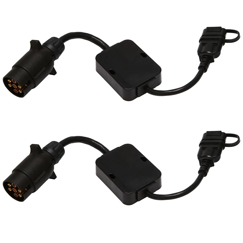 

2X Trailer Connector Light Cable Converter Adapter European 7-Pin To American 4-Pin Way Plug.