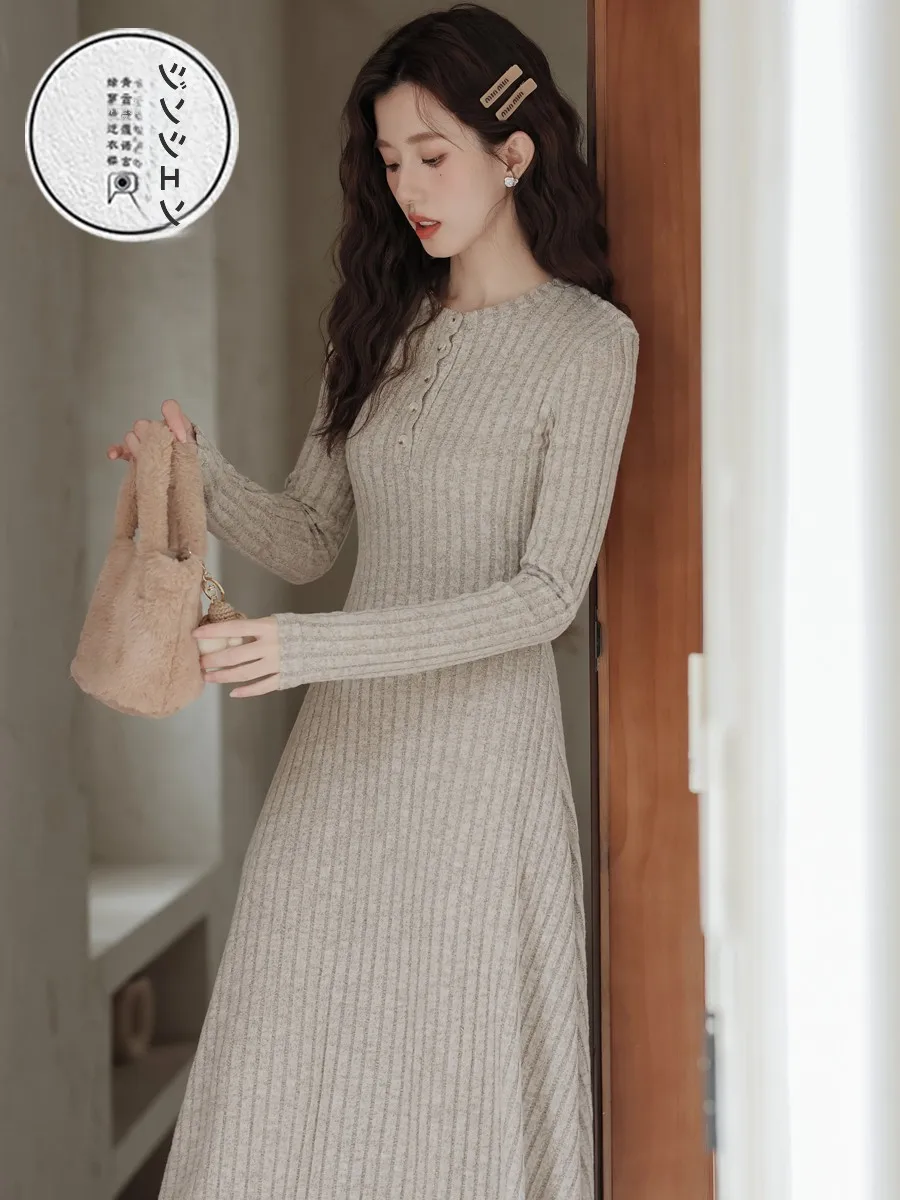 Shujinsheng уменьшающий возраст вязаный свитер средней длины с длинными рукавами