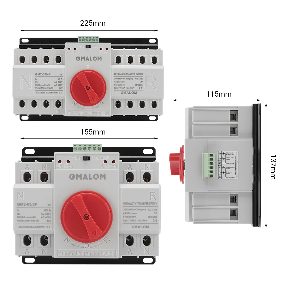 Автоматический резервный переключатель с двойным питанием AC230V 50/60 Гц MCB