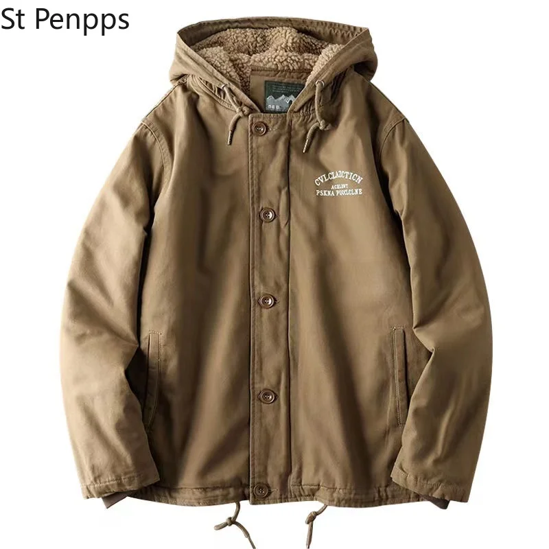 Мужская стеганая куртка зимнее пальто из овечьей шерсти теплая одежда с