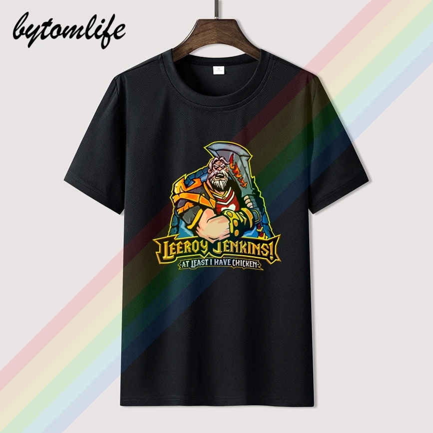 

Leeroy Jenkins! T-Shirt Warcraft T-Shirt Men's Summer Black 100% Cotton Short Sleeves Popular Normal Tee Shirts Tops Tee Unisex