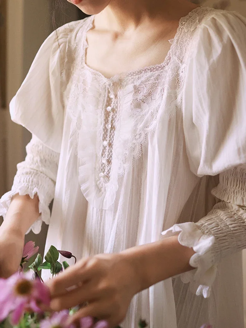 Женская пижама из чистого хлопка во французском стиле ночная рубашка винтажные