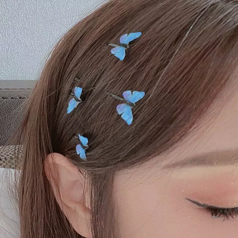 

4pcs blue butterfly hairpin dreamy sweet side clip hair accessories girl bangs clip hairpin word clip