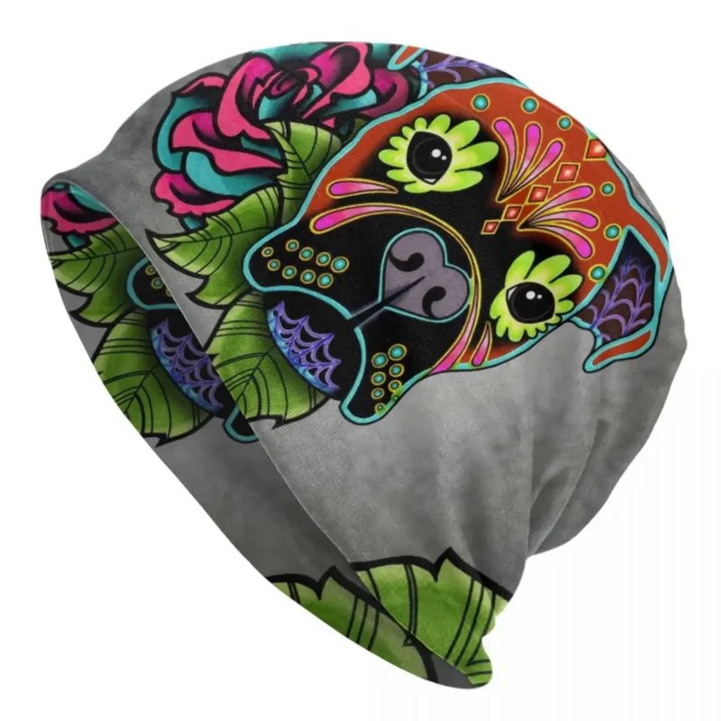 

Боксеры Day Of The Dead, шапка, вязаные шапки для мужчин и женщин, модные зимние теплые шапки унисекс с изображением сахарного черепа, собаки, облегающие шапки, шапка