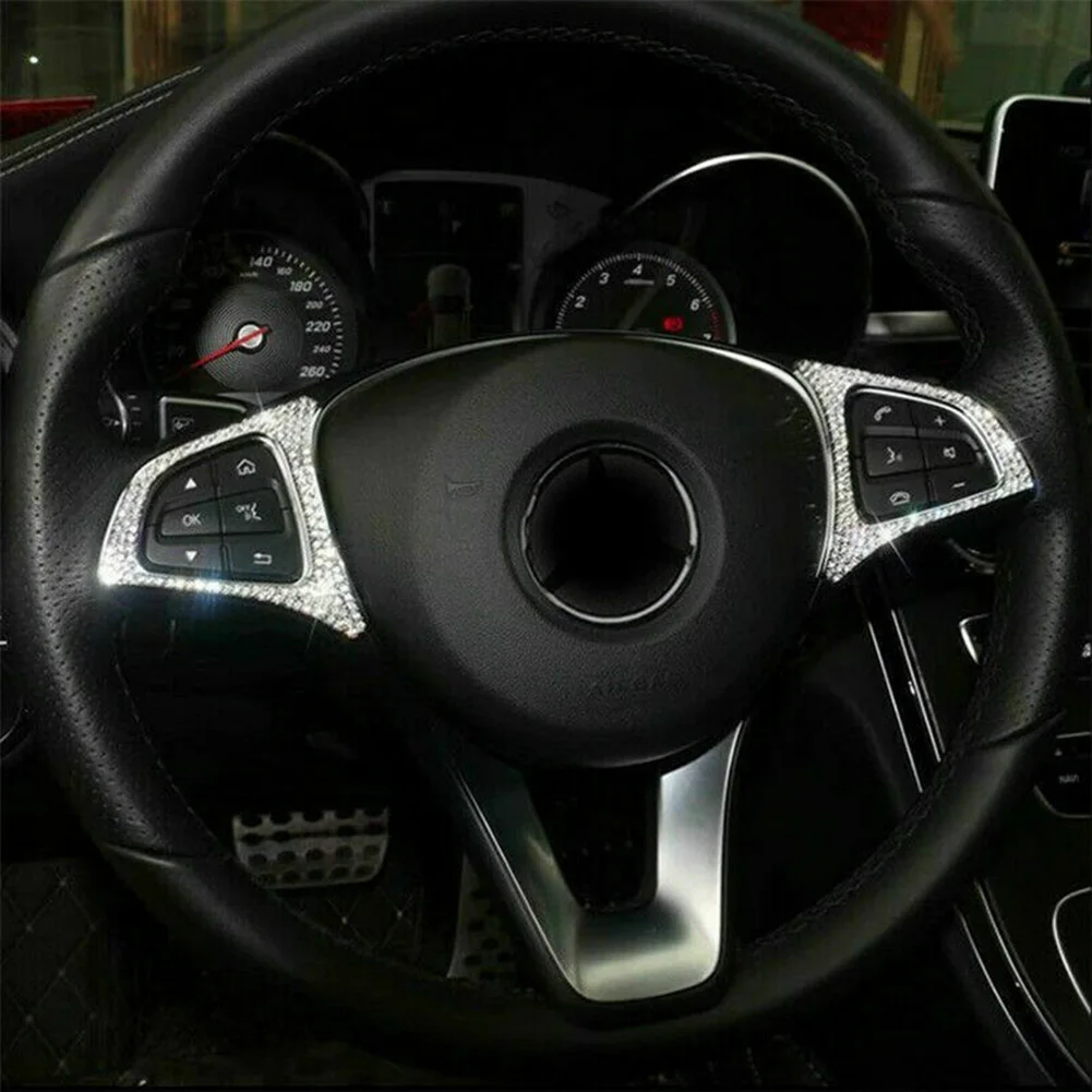 

Steering Wheel Button Frame Replacemet Rhinestone Self-adhesive Tape Siver Stylish 2pcs/set Accessories Decoraive