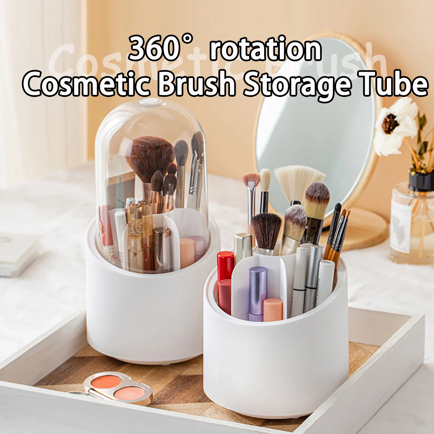 

Cosmetic Brush Storage Bucket Dustproof Home Eye Shadow Lipstick Cosmetic Organizer Desktop Transparent Rotating Pencil Holder